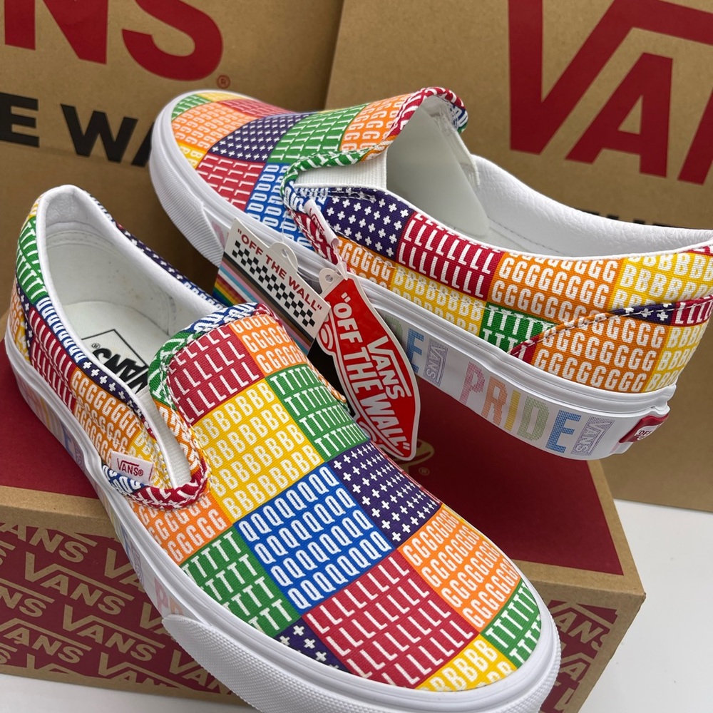 Vans Men's Shoes - Multicolor Classic Slip-On (Pride) Multi/True White Sneakers - Picture 8 of 16